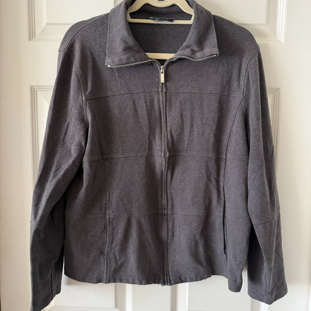 Jones New York Signature Gray Fleece Zip Jacket Size M